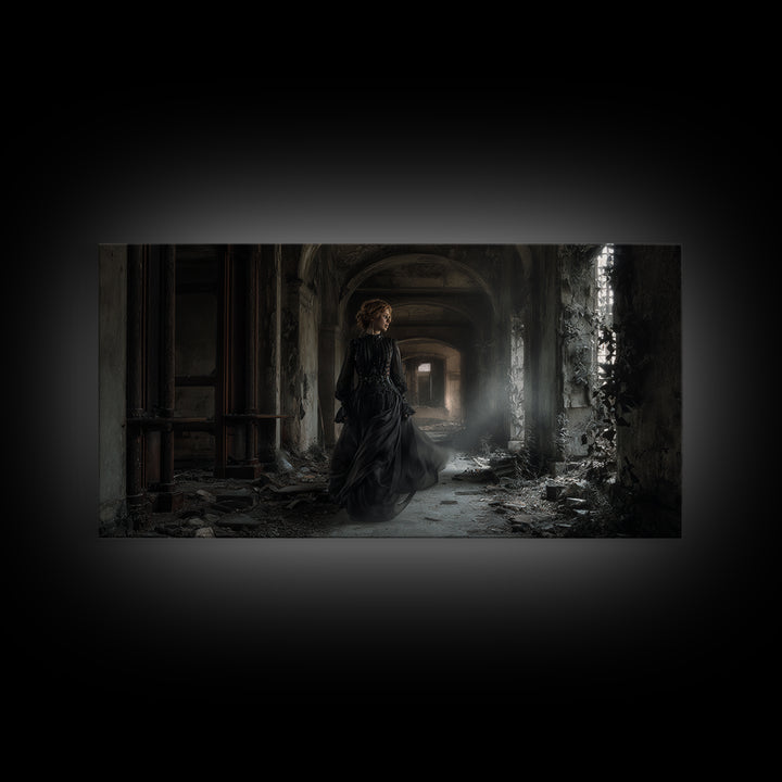 The Derelict Asylum, Wide Panoramic Art, Macabre Wall Art, Framed Canvas Print, Halloween Wall Decor, Gothic Home Decor, Horror Wall Art