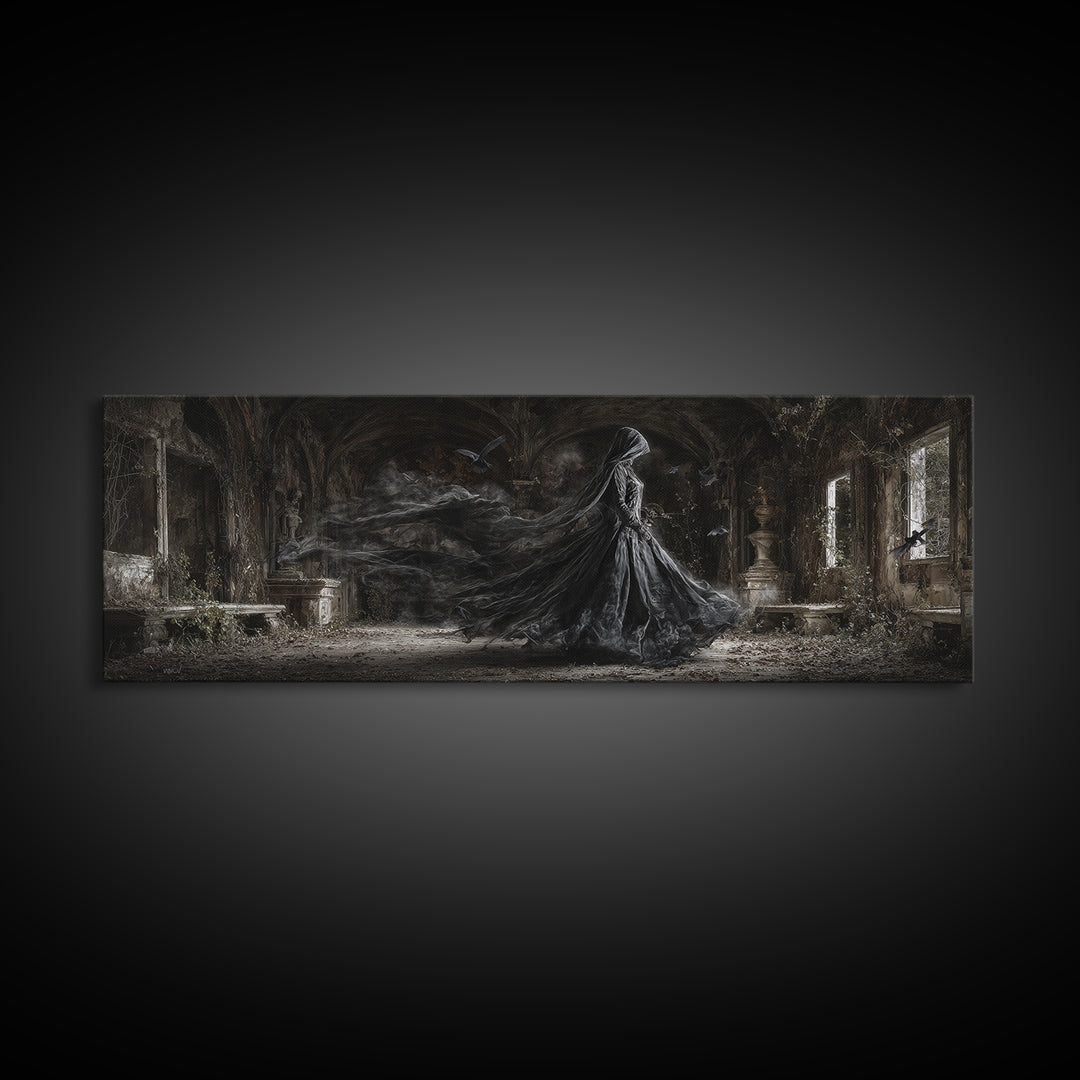 The Derelict Asylum, Extra Wide Wall Art, Spooky Home Decor, Canvas Print, Halloween Wall Decor, Gothic Home Decor, Collectible Wall Decor