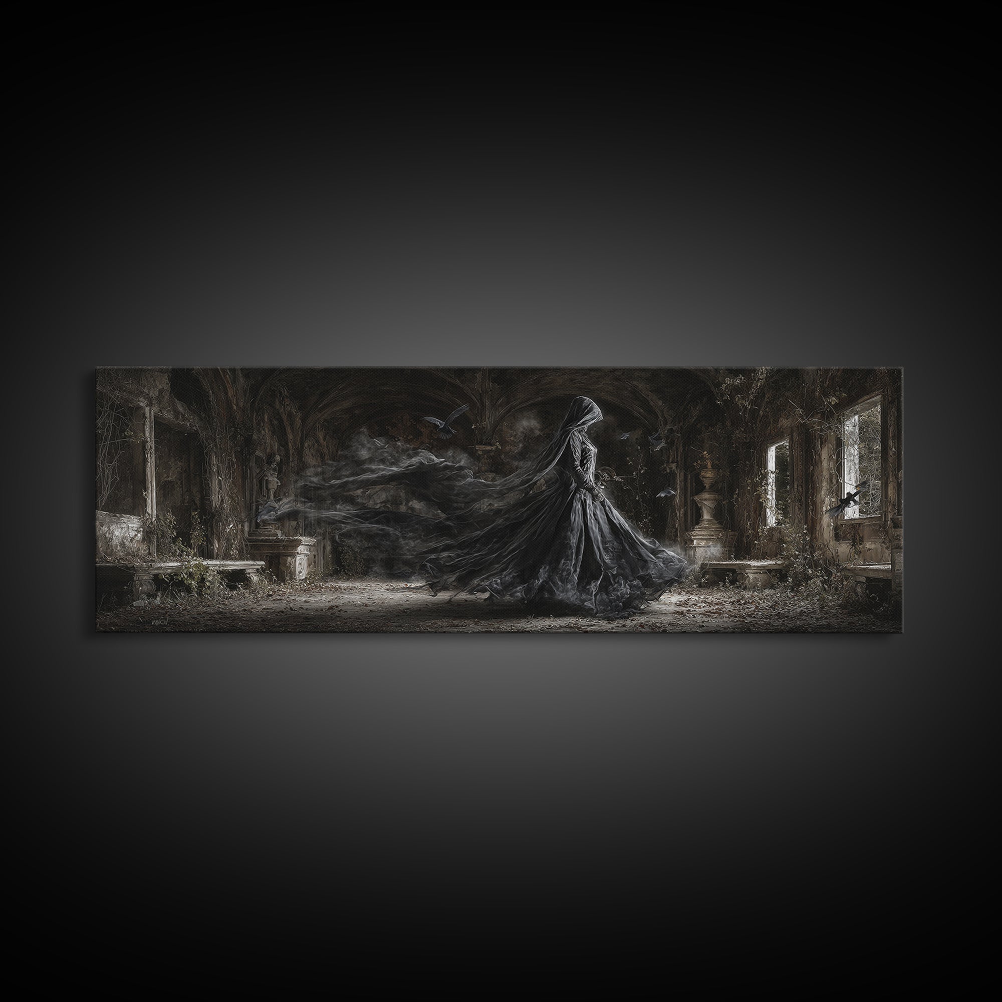 The Derelict Asylum, Extra Wide Wall Art, Spooky Home Decor, Canvas Print, Halloween Wall Decor, Gothic Home Decor, Collectible Wall Decor