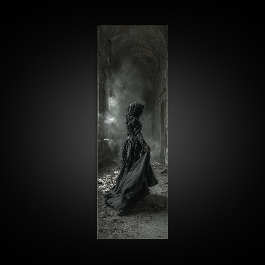 The Derelict Asylum, Tall Narrow Wall Art, Dark Halloween Decor, Canvas Print, Halloween Wall Decor, Gothic Home Decor, Macabre Wall Art