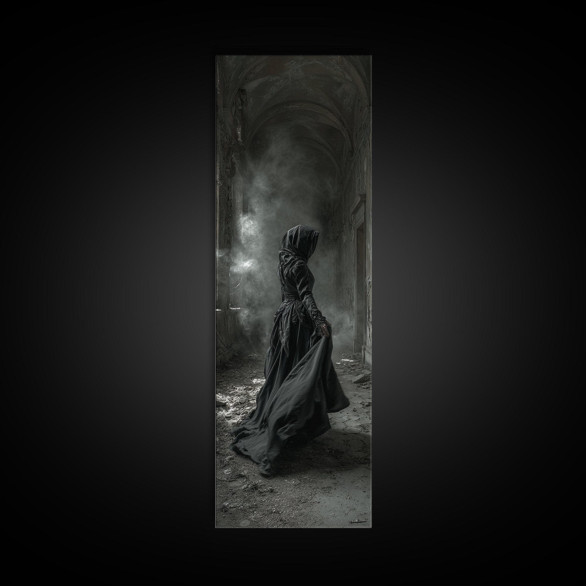 The Derelict Asylum, Tall Narrow Wall Art, Dark Halloween Decor, Canvas Print, Halloween Wall Decor, Gothic Home Decor, Macabre Wall Art