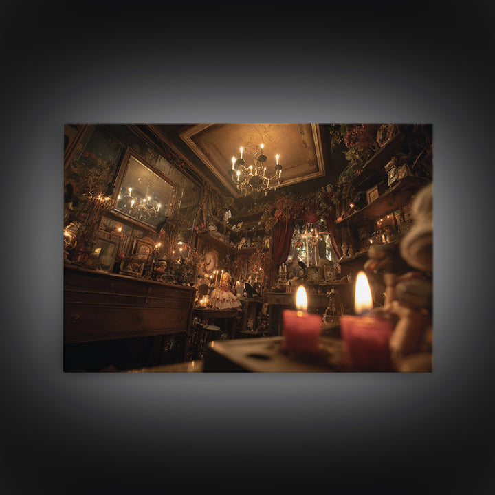 The Midnight Antique Shop, Landscape Wall Art, Dark Halloween Decor, Canvas Print, Halloween Wall Decor, Gothic Home Decor