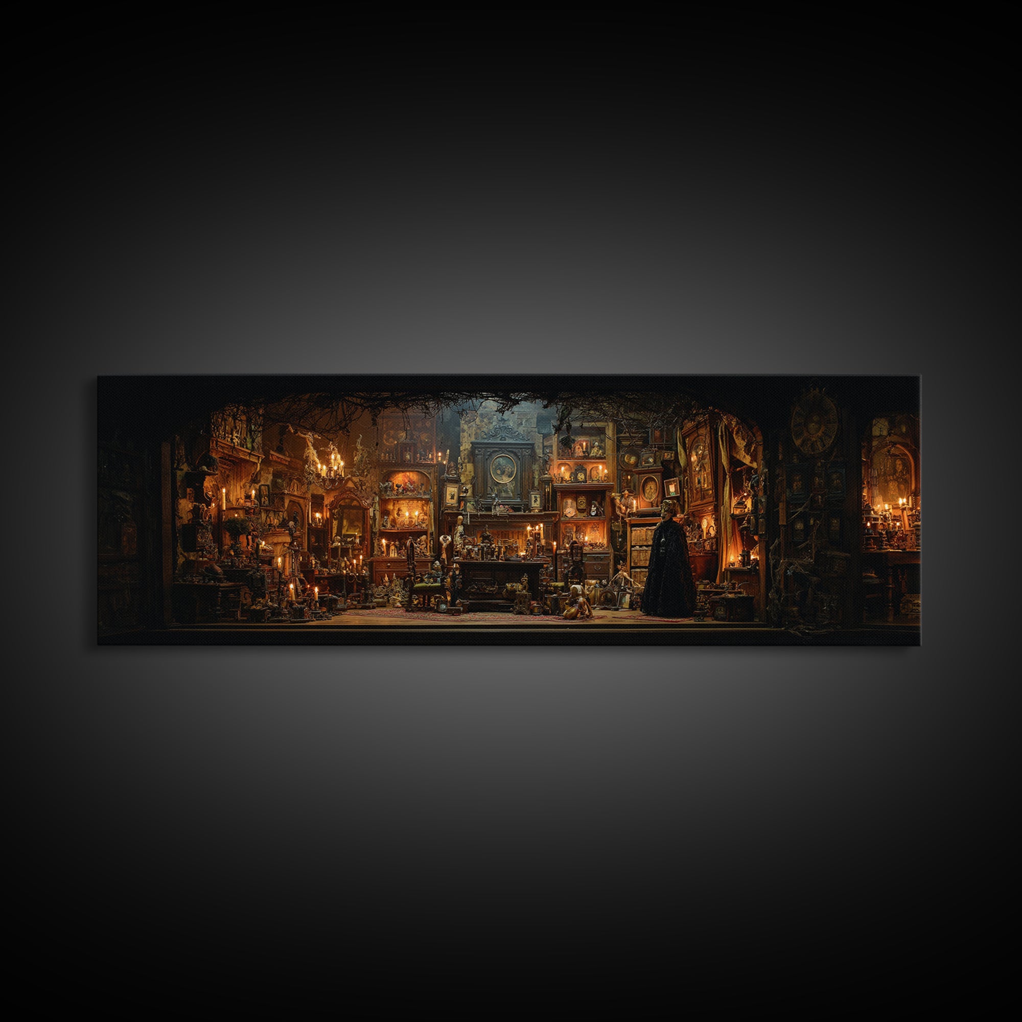 The Midnight Antique Shop, Extra Wide Wall Art, Gothic Horror Wall Art, Framed Canvas Print, Halloween Wall Decor, Gothic Home Decor