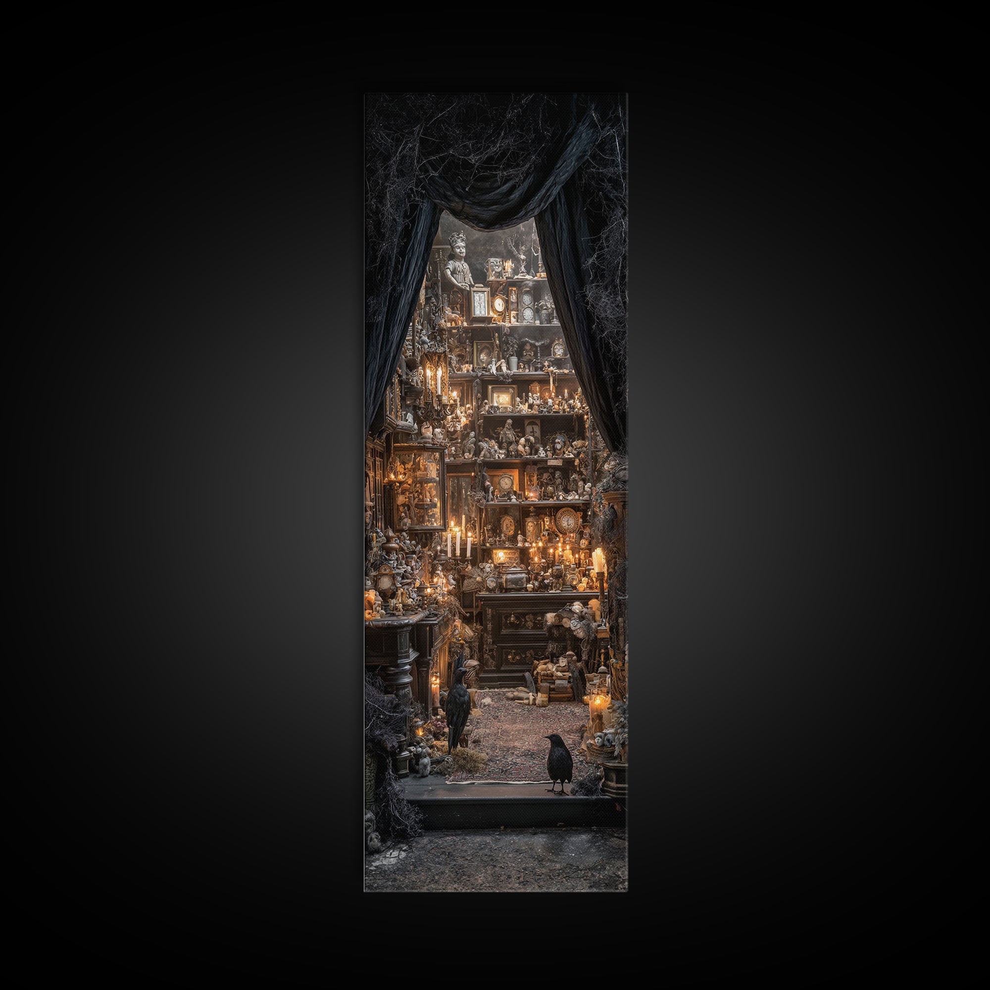 The Midnight Antique Shop, Tall Narrow Wall Art, Dark Fantasy Wall Art, Canvas Print, Halloween Wall Decor, Gothic Home Decor