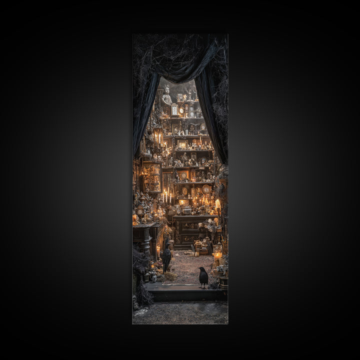 The Midnight Antique Shop, Tall Narrow Wall Art, Dark Fantasy Wall Art, Canvas Print, Halloween Wall Decor, Gothic Home Decor