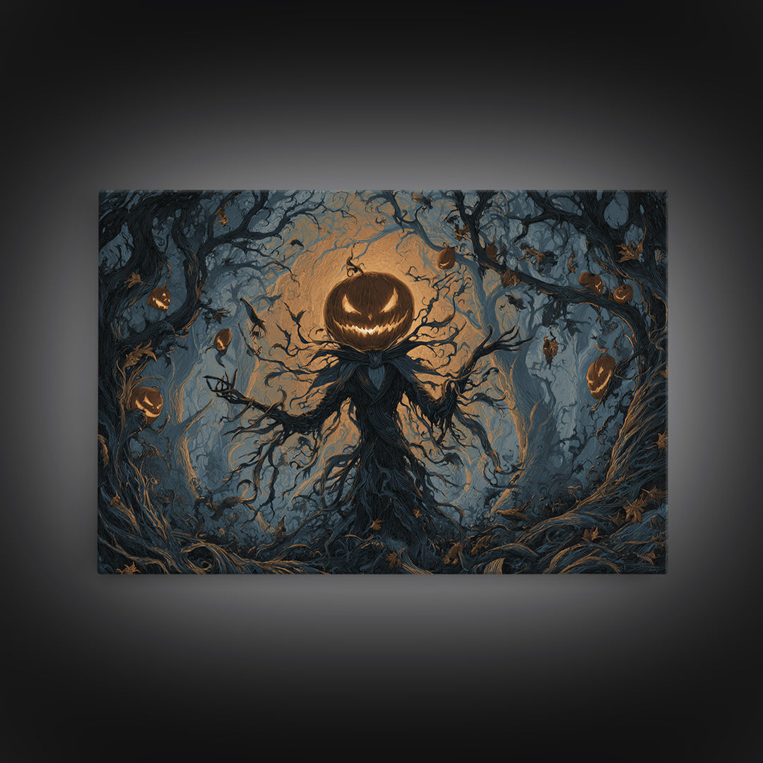 The Pumpkin Patch Maze, Landscape Wall Art, Gothic Horror Wall Art, Framed Canvas Print, Halloween Wall Decor, Gothic Home Decor