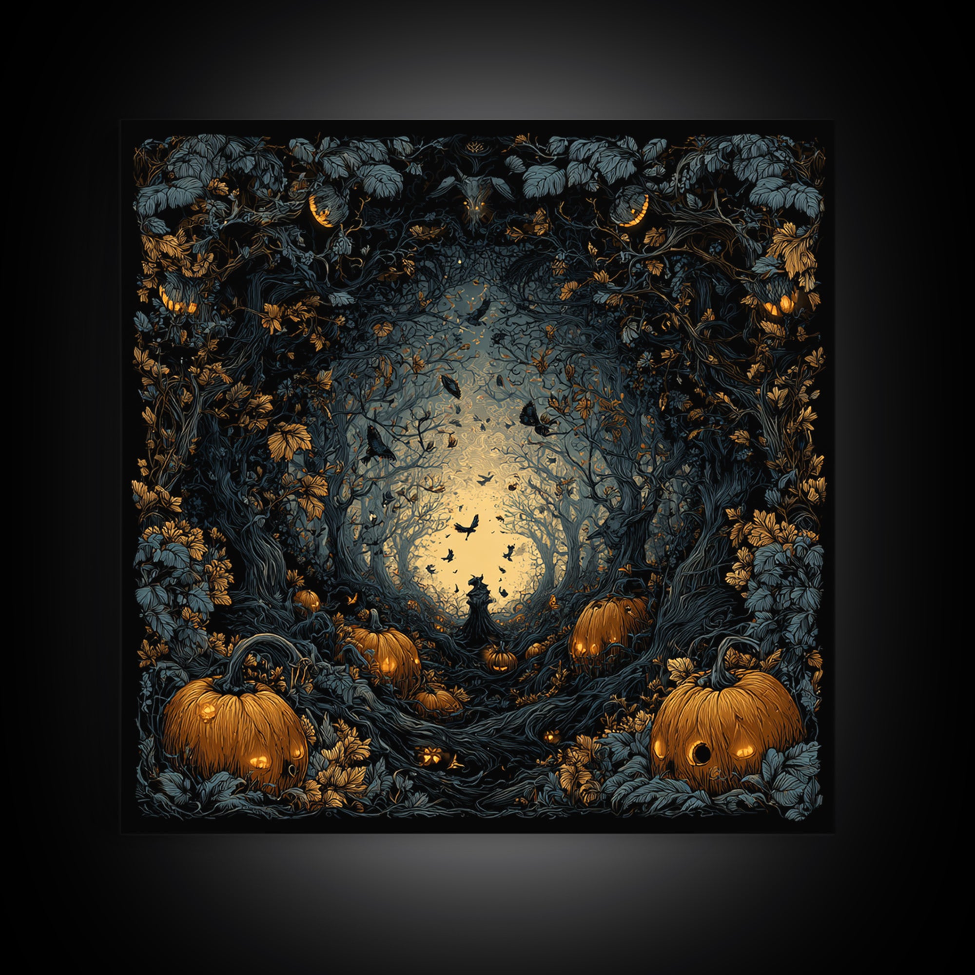 The Pumpkin Patch Maze, Square Wall Art, Dark Halloween Decor, Canvas Print, Halloween Wall Decor, Gothic Home Decor, Collectible Wall Decor