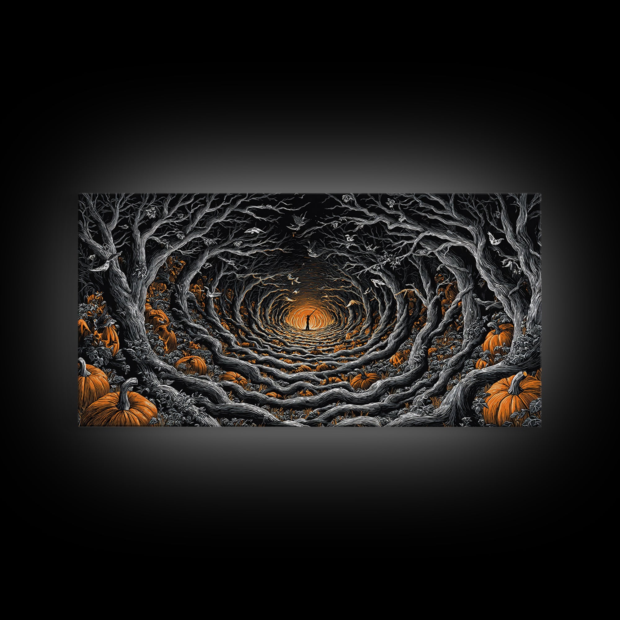 The Pumpkin Patch Maze, Wide Panoramic Art, Dark Halloween Decor, Canvas Print, Halloween Wall Decor, Gothic Home Decor, Macabre Wall Art