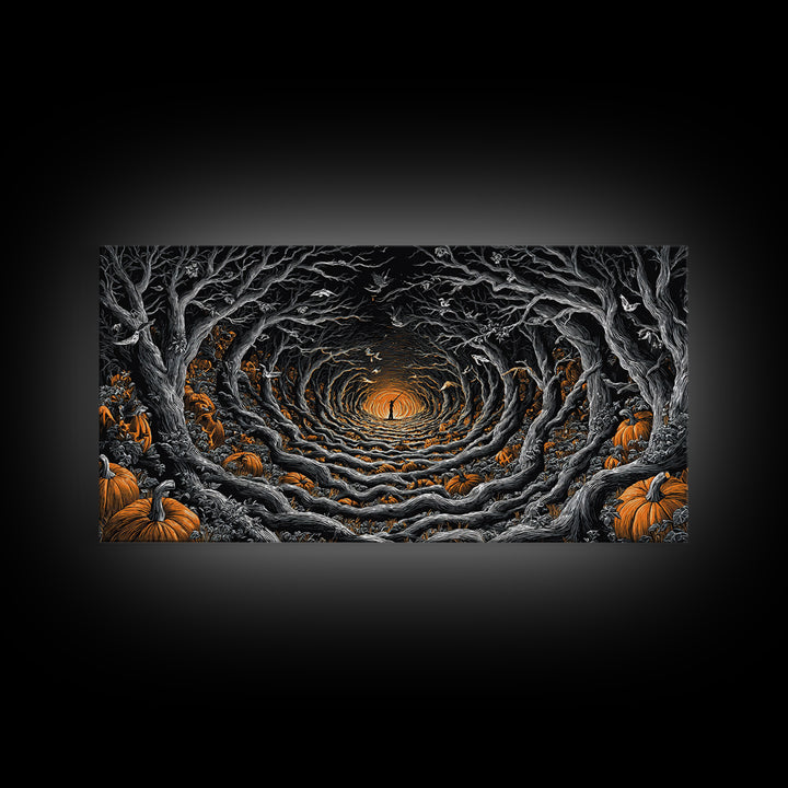 The Pumpkin Patch Maze, Wide Panoramic Art, Dark Halloween Decor, Canvas Print, Halloween Wall Decor, Gothic Home Decor, Macabre Wall Art