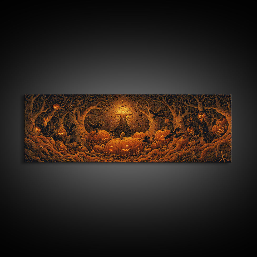 The Pumpkin Patch Maze, Extra Wide Wall Art, Spooky Home Decor, Canvas Print, Halloween Wall Decor, Gothic Home Decor