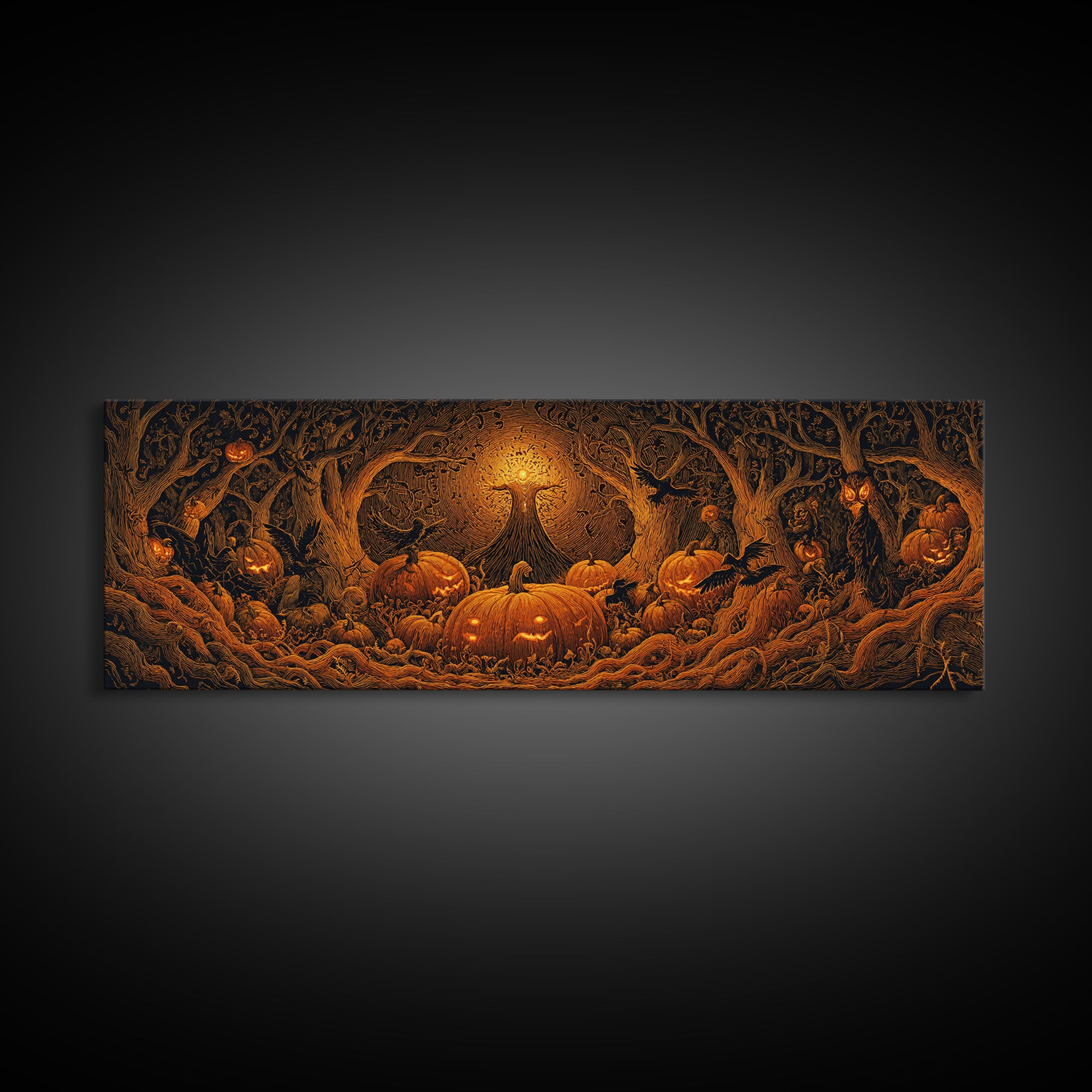 The Pumpkin Patch Maze, Extra Wide Wall Art, Spooky Home Decor, Canvas Print, Halloween Wall Decor, Gothic Home Decor