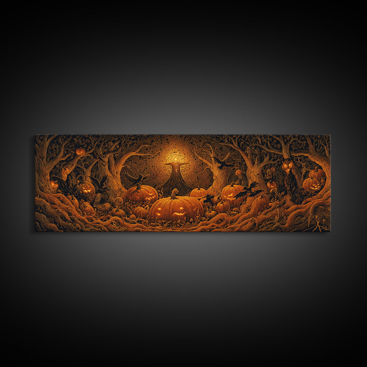 The Pumpkin Patch Maze, Extra Wide Wall Art, Spooky Home Decor, Canvas Print, Halloween Wall Decor, Gothic Home Decor