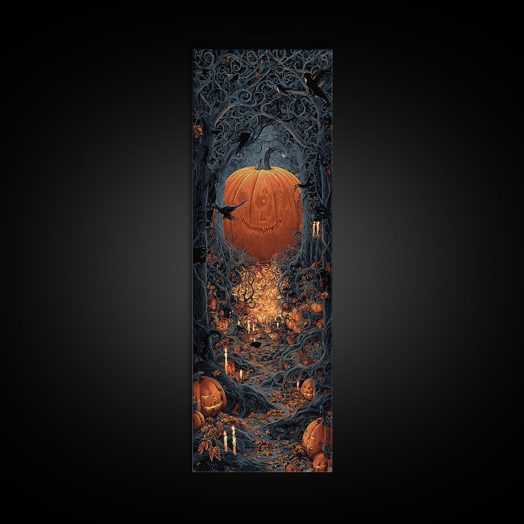 The Pumpkin Patch Maze, Tall Narrow Wall Art, Dark Halloween Decor, Canvas Print, Halloween Wall Decor, Gothic Home Decor, Macabre Wall Art