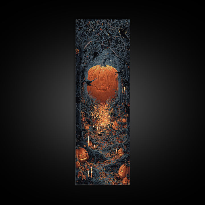 The Pumpkin Patch Maze, Tall Narrow Wall Art, Dark Halloween Decor, Canvas Print, Halloween Wall Decor, Gothic Home Decor, Macabre Wall Art