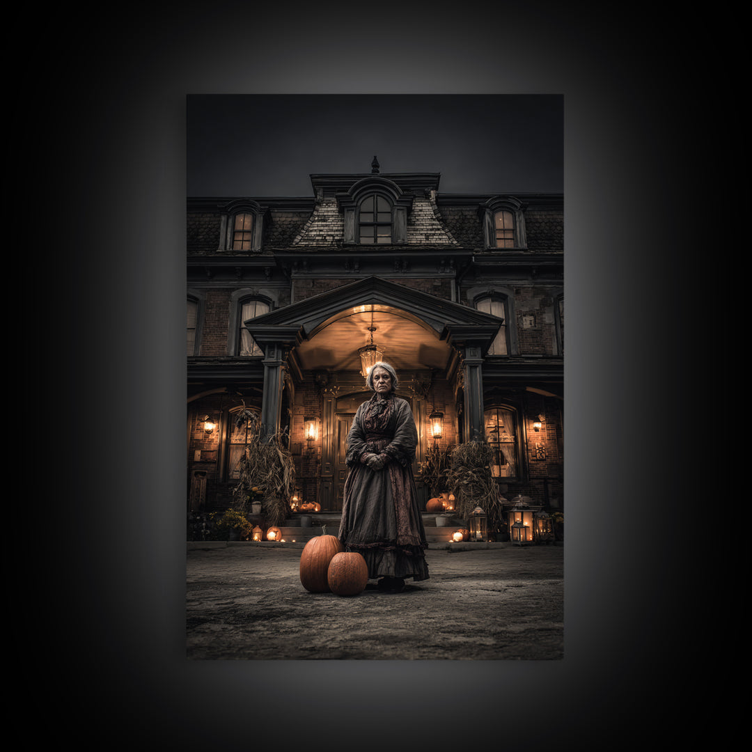 The Haunted Hotel, Vertical Wall Art, Macabre Wall Art, Framed Canvas Print, Halloween Wall Decor, Gothic Home Decor, Spooky Wall Decor
