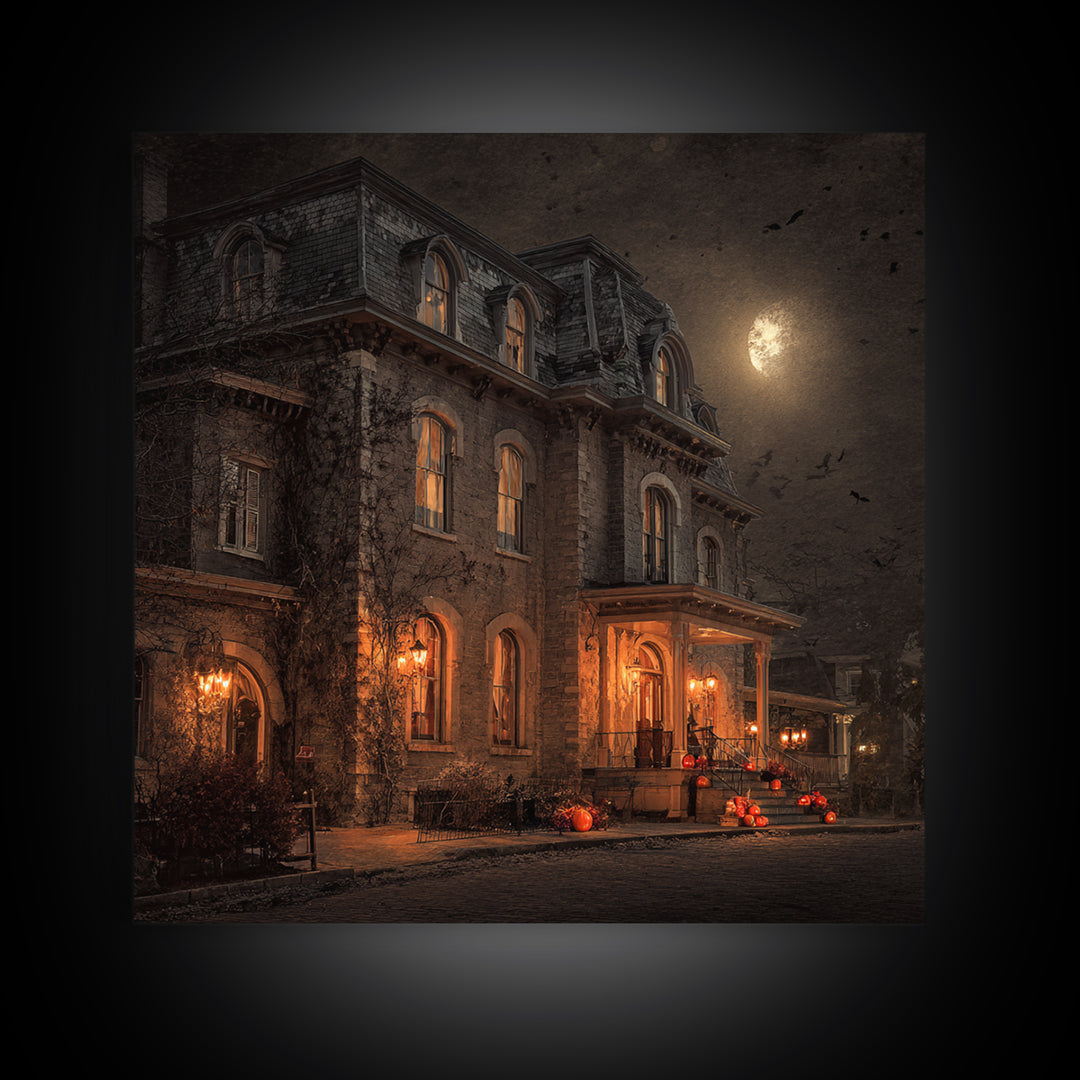 The Haunted Hotel, Square Wall Art, Haunted Gothic Art, Framed Canvas Print, Halloween Wall Decor, Gothic Home Decor, Horror Wall Art