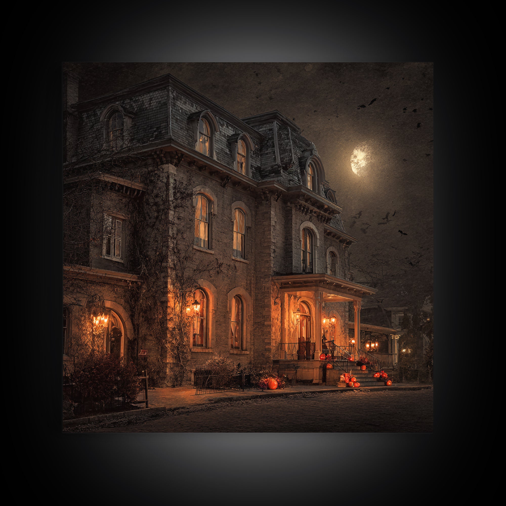 The Haunted Hotel, Square Wall Art, Haunted Gothic Art, Framed Canvas Print, Halloween Wall Decor, Gothic Home Decor, Horror Wall Art