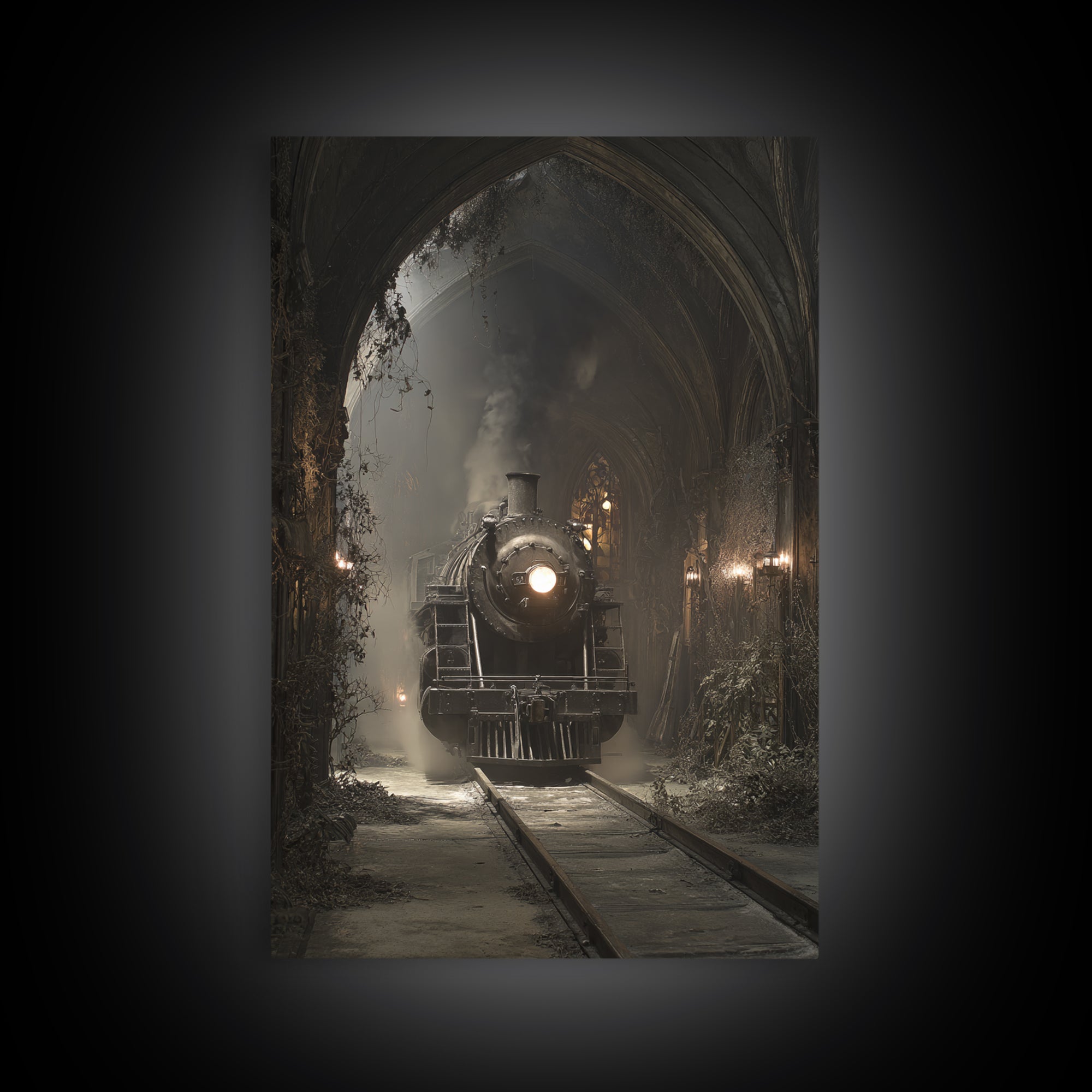 The Abandoned Train Station, Vertical Wall Art, Gothic Horror Wall Art, Framed Canvas Print, Halloween Wall Decor, Gothic Home Decor