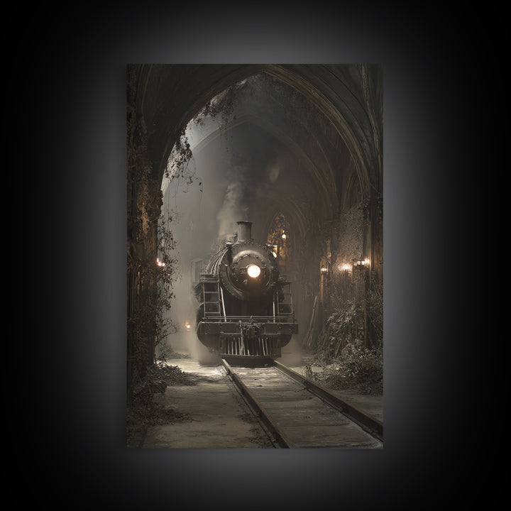 The Abandoned Train Station, Vertical Wall Art, Gothic Horror Wall Art, Framed Canvas Print, Halloween Wall Decor, Gothic Home Decor