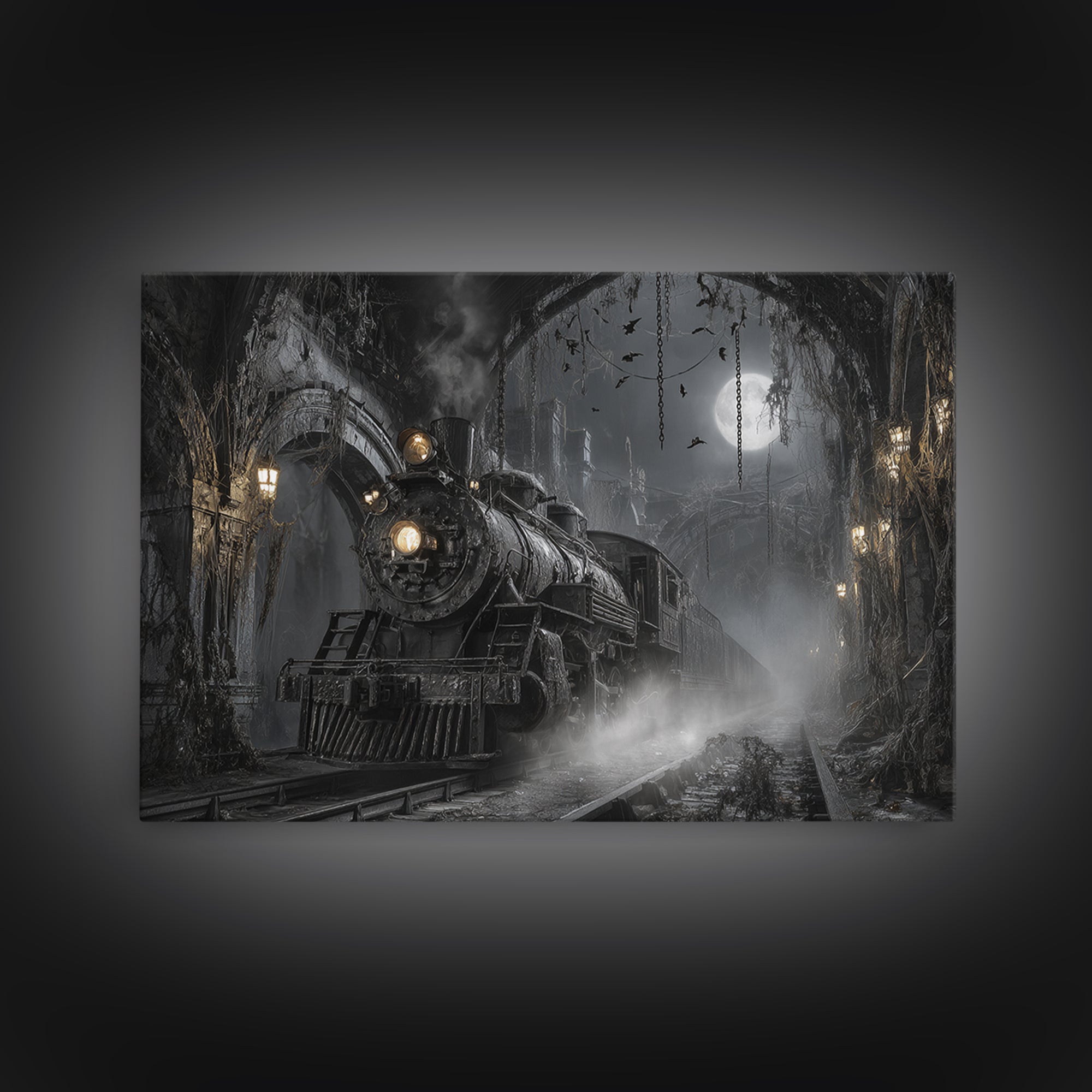 The Abandoned Train Station, Landscape Wall Art, Dark Fantasy Wall Art, Canvas Print, Halloween Wall Decor, Gothic Home Decor