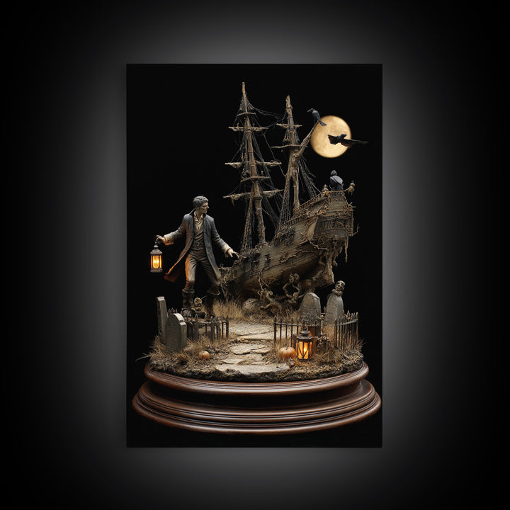 The Shipwreck Cove, Vertical Wall Art, Macabre Wall Art, Framed Canvas Print, Halloween Wall Decor, Gothic Home Decor, Seasonal Home Decor