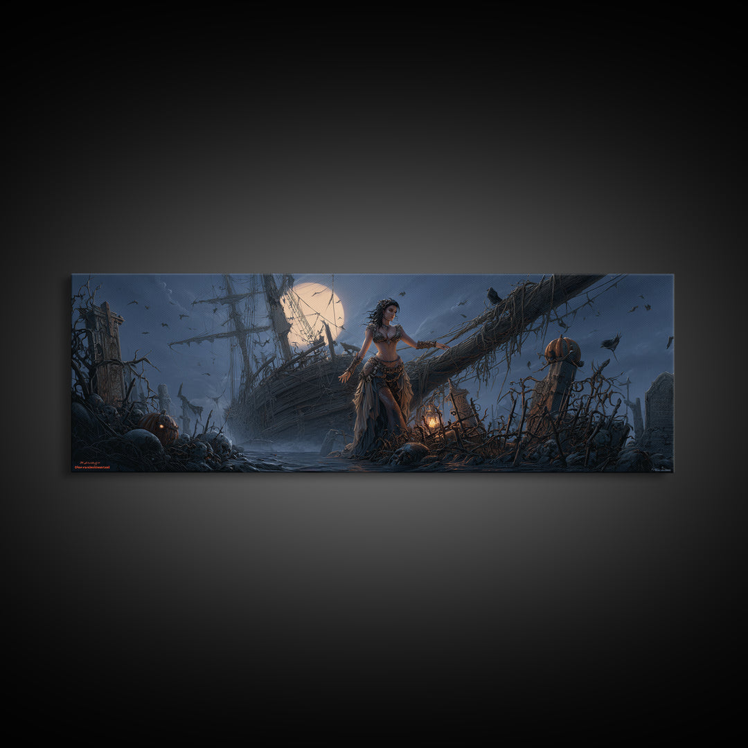 The Shipwreck Cove, Extra Wide Wall Art, Gothic Horror Wall Art, Framed Canvas Print, Halloween Wall Decor, Gothic Home Decor