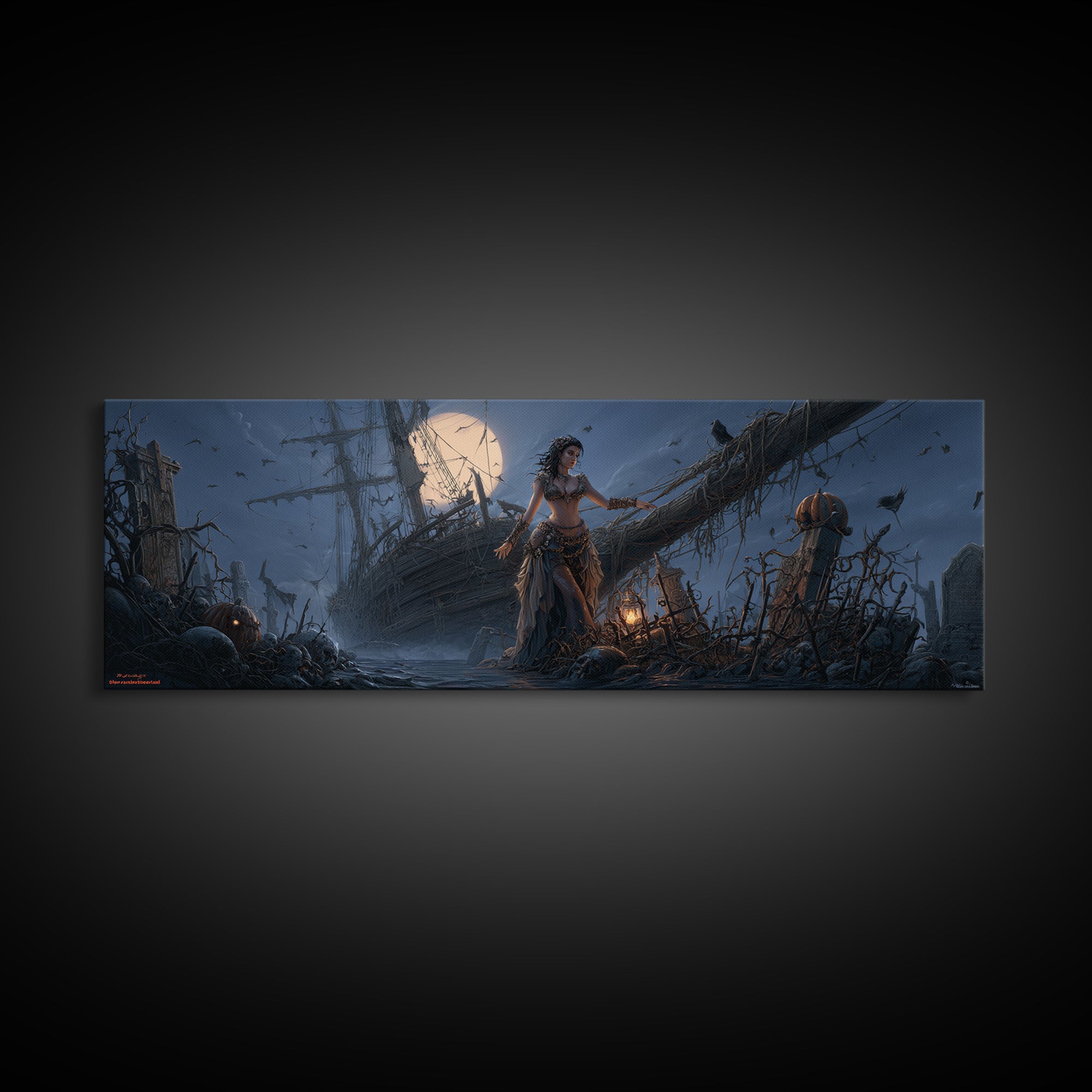 The Shipwreck Cove, Extra Wide Wall Art, Gothic Horror Wall Art, Framed Canvas Print, Halloween Wall Decor, Gothic Home Decor