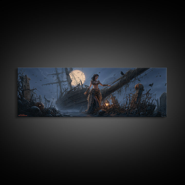 The Shipwreck Cove, Extra Wide Wall Art, Gothic Horror Wall Art, Framed Canvas Print, Halloween Wall Decor, Gothic Home Decor