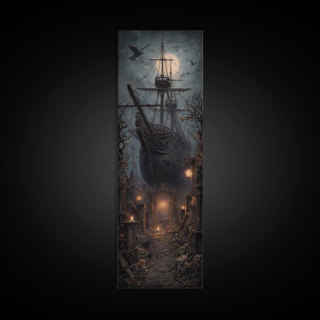 The Shipwreck Cove, Tall Narrow Wall Art, Macabre Wall Art, Framed Canvas Print, Halloween Wall Decor, Gothic Home Decor, Dark Fantasy Art