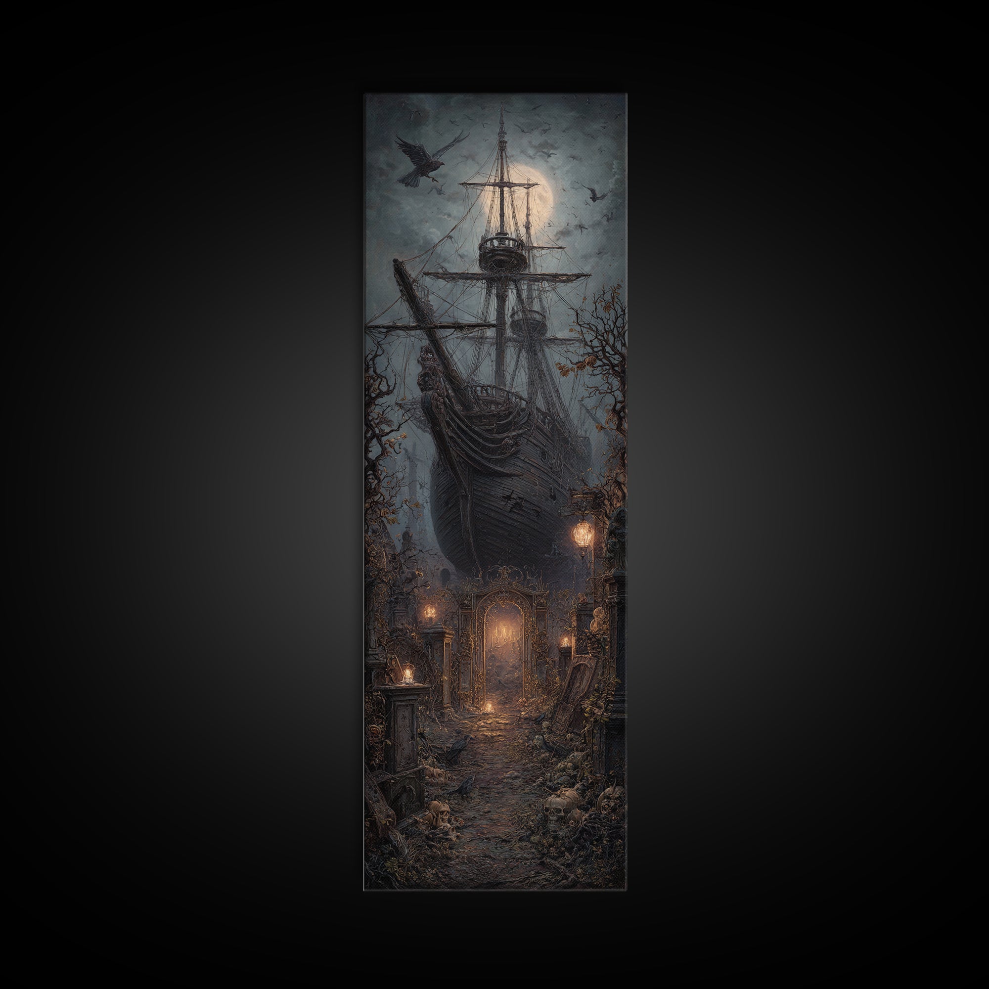 The Shipwreck Cove, Tall Narrow Wall Art, Macabre Wall Art, Framed Canvas Print, Halloween Wall Decor, Gothic Home Decor, Dark Fantasy Art