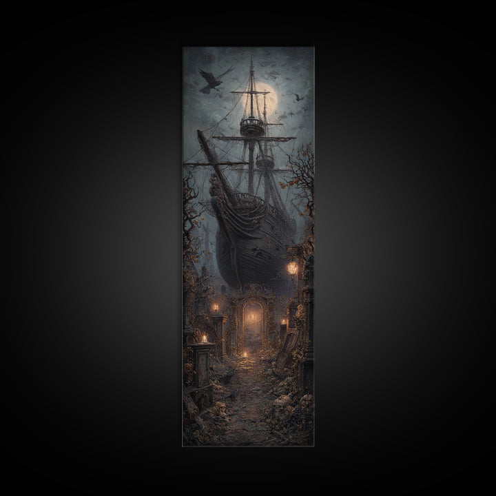 The Shipwreck Cove, Tall Narrow Wall Art, Macabre Wall Art, Framed Canvas Print, Halloween Wall Decor, Gothic Home Decor, Dark Fantasy Art