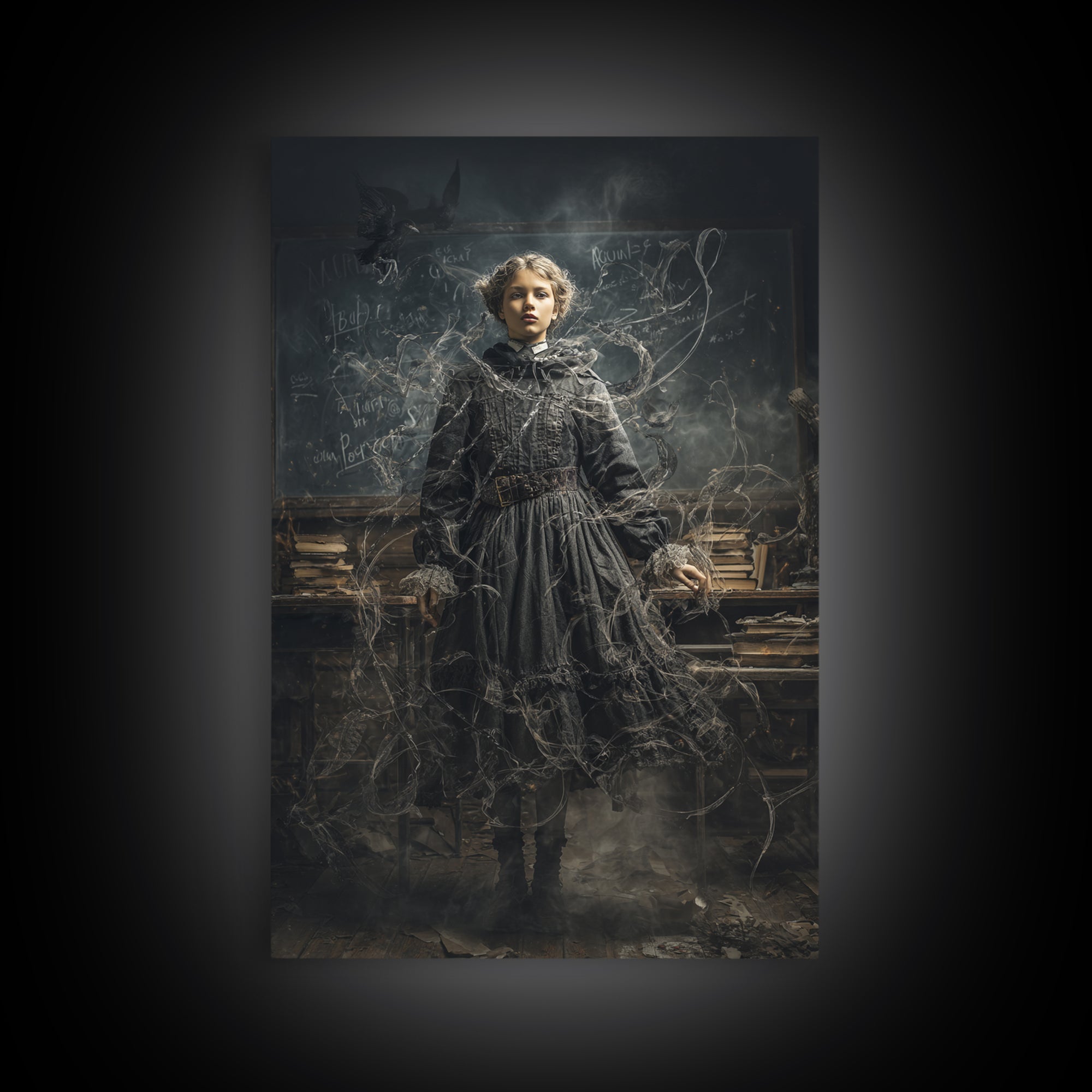 The Silent Schoolhouse, Vertical Wall Art, Gothic Horror Wall Art, Framed Canvas Print, Halloween Wall Decor, Gothic Home Decor
