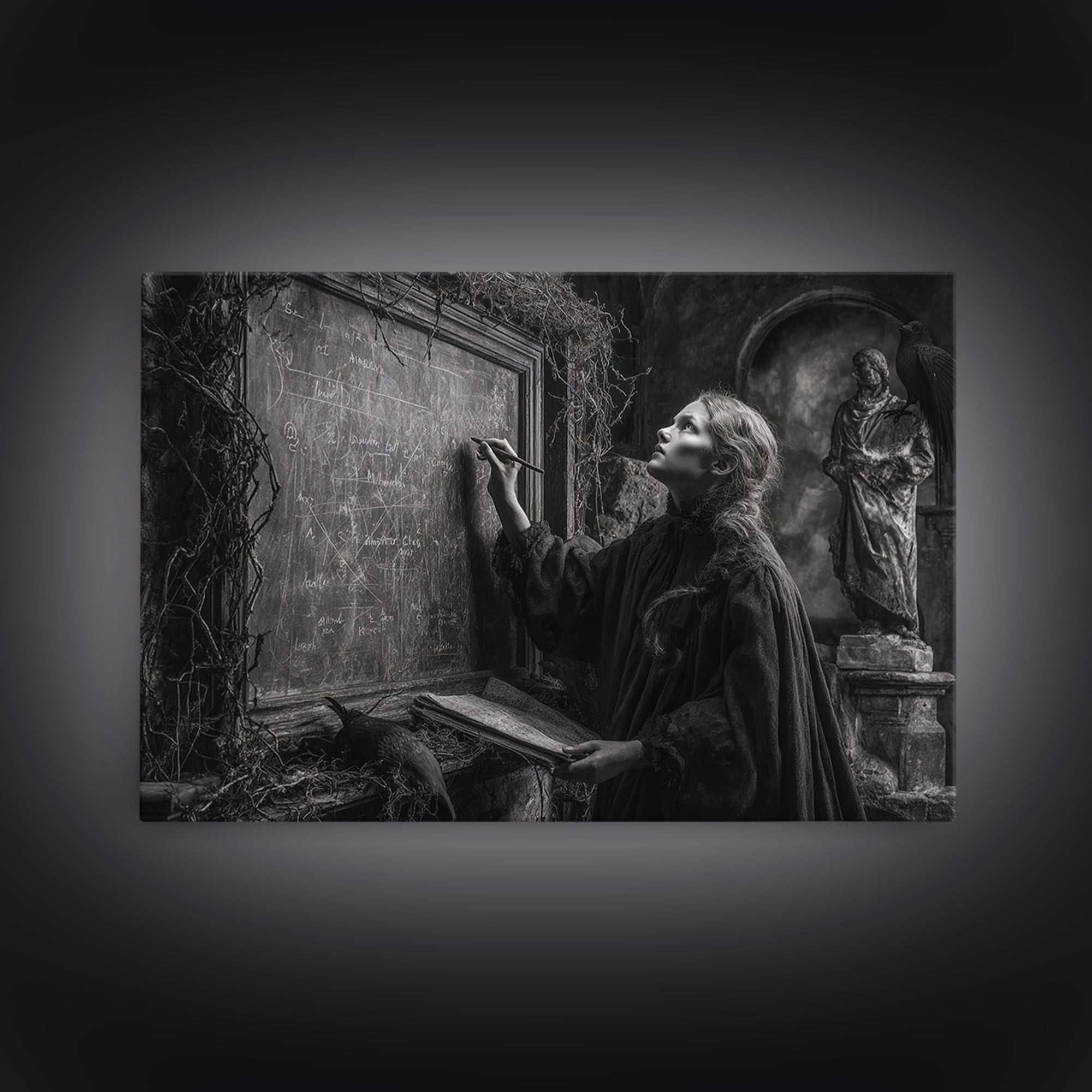 The Silent Schoolhouse, Landscape Wall Art, Haunted Gothic Art, Framed Canvas Print, Halloween Wall Decor, Gothic Home Decor