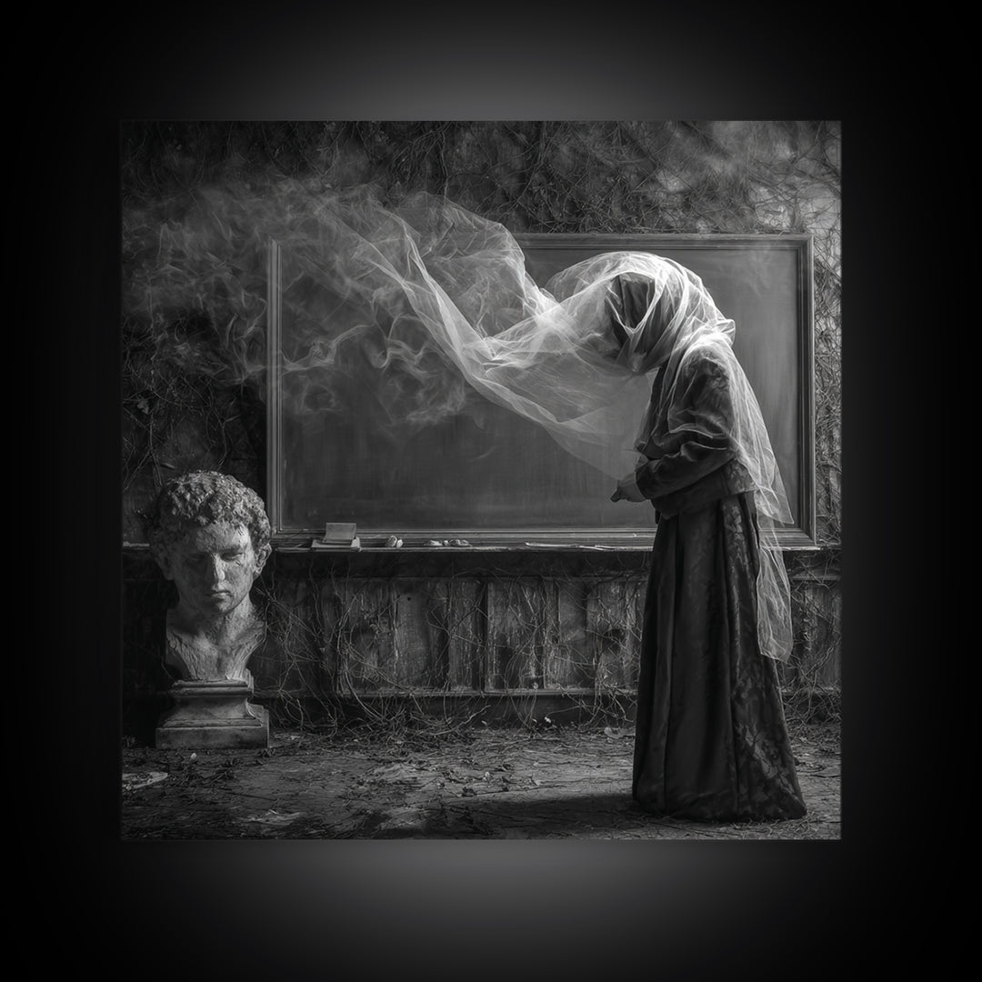 The Silent Schoolhouse, Square Wall Art, Gothic Horror Wall Art, Framed Canvas Print, Halloween Wall Decor, Gothic Home Decor