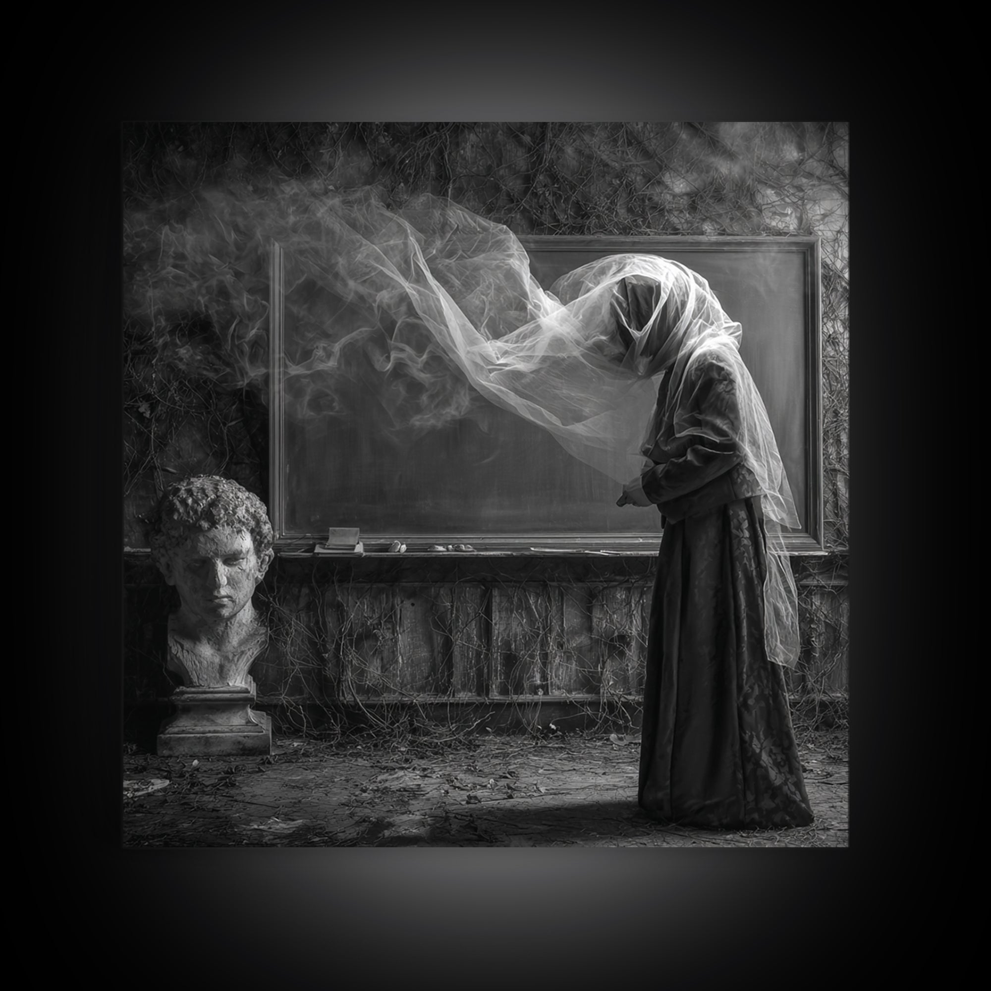 The Silent Schoolhouse, Square Wall Art, Gothic Horror Wall Art, Framed Canvas Print, Halloween Wall Decor, Gothic Home Decor