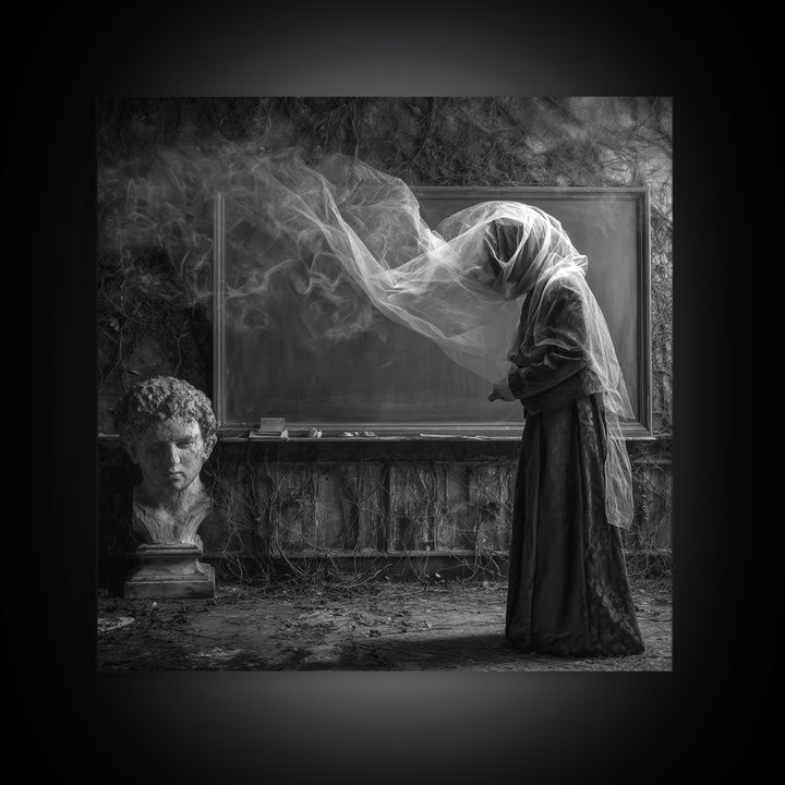 The Silent Schoolhouse, Square Wall Art, Gothic Horror Wall Art, Framed Canvas Print, Halloween Wall Decor, Gothic Home Decor