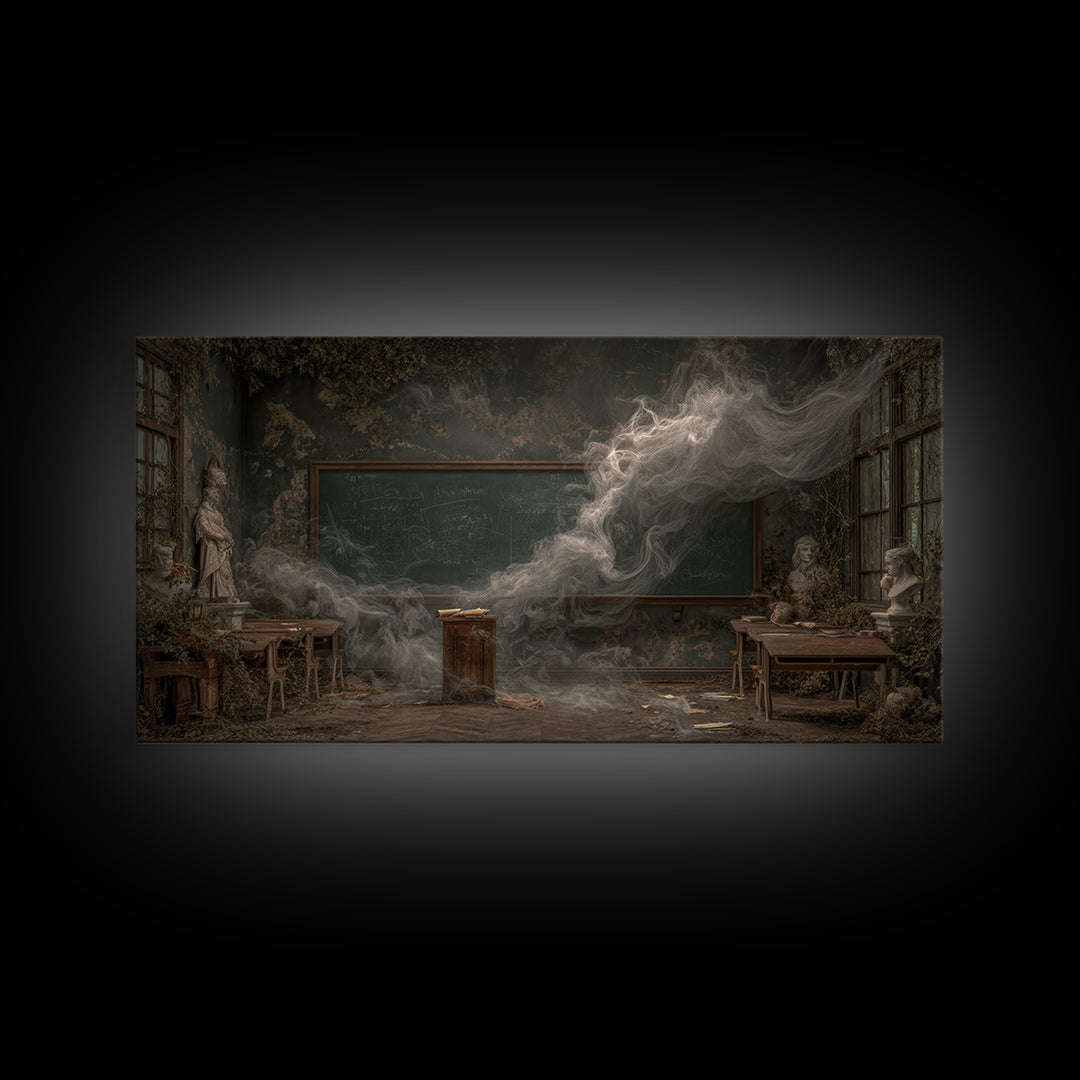 The Silent Schoolhouse, Wide Panoramic Art, Haunted Gothic Art, Framed Canvas Print, Halloween Wall Decor, Gothic Home Decor