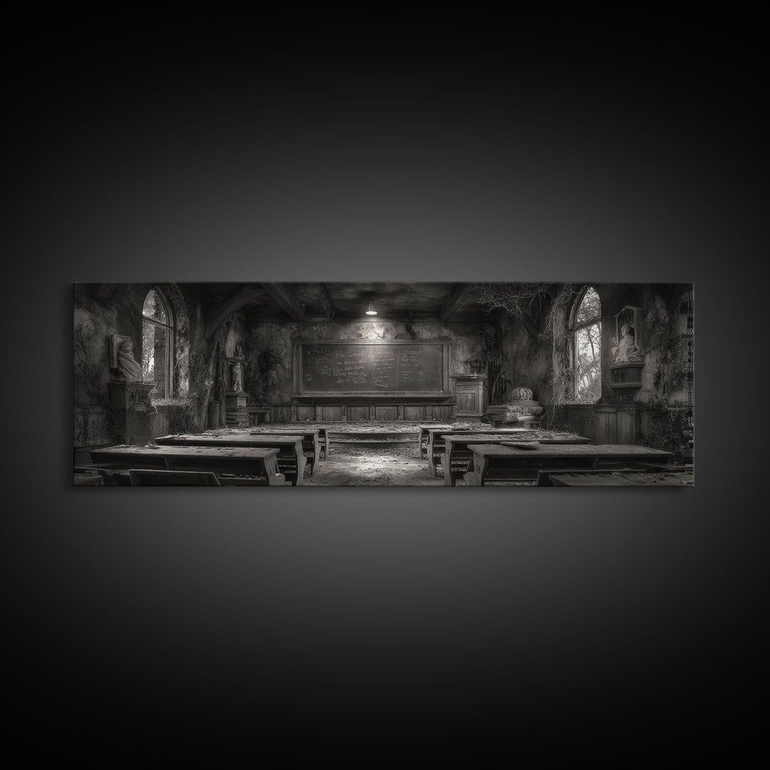 The Silent Schoolhouse, Extra Wide Wall Art, Dark Halloween Decor, Canvas Print, Halloween Wall Decor, Gothic Home Decor, Dark Fantasy Art