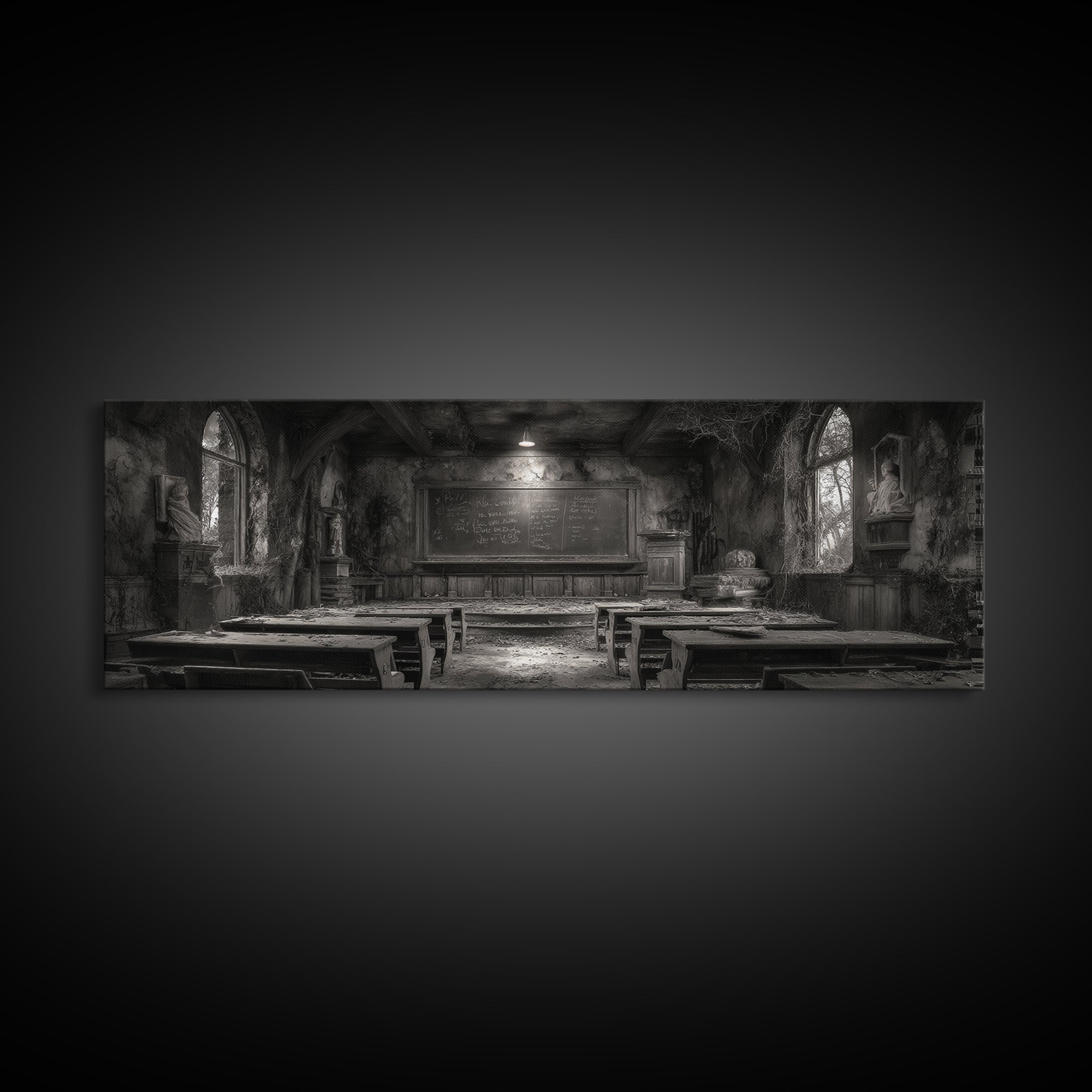 The Silent Schoolhouse, Extra Wide Wall Art, Dark Halloween Decor, Canvas Print, Halloween Wall Decor, Gothic Home Decor, Dark Fantasy Art