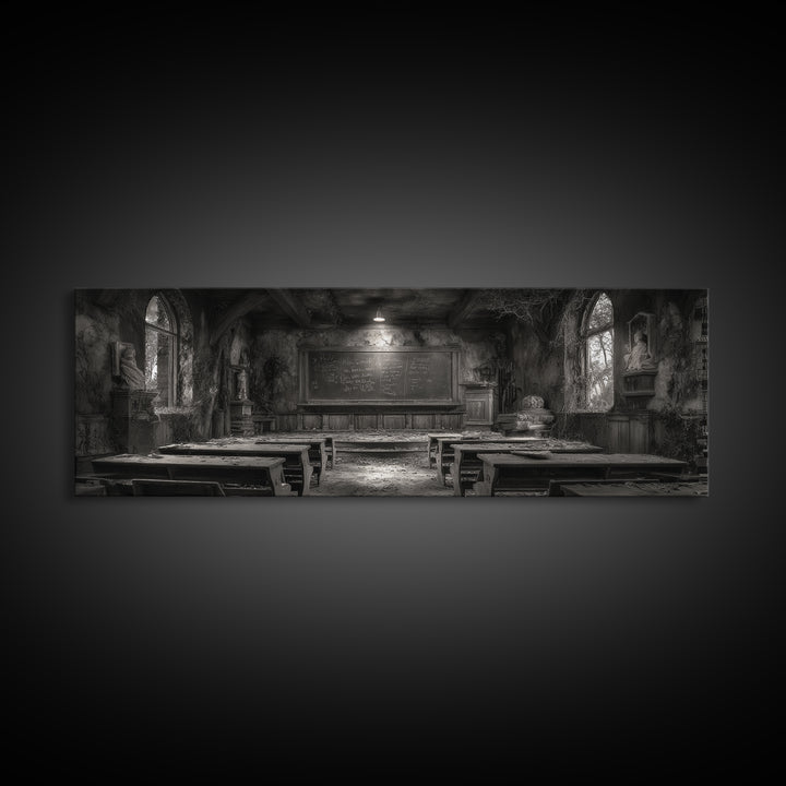 The Silent Schoolhouse, Extra Wide Wall Art, Dark Halloween Decor, Canvas Print, Halloween Wall Decor, Gothic Home Decor, Dark Fantasy Art