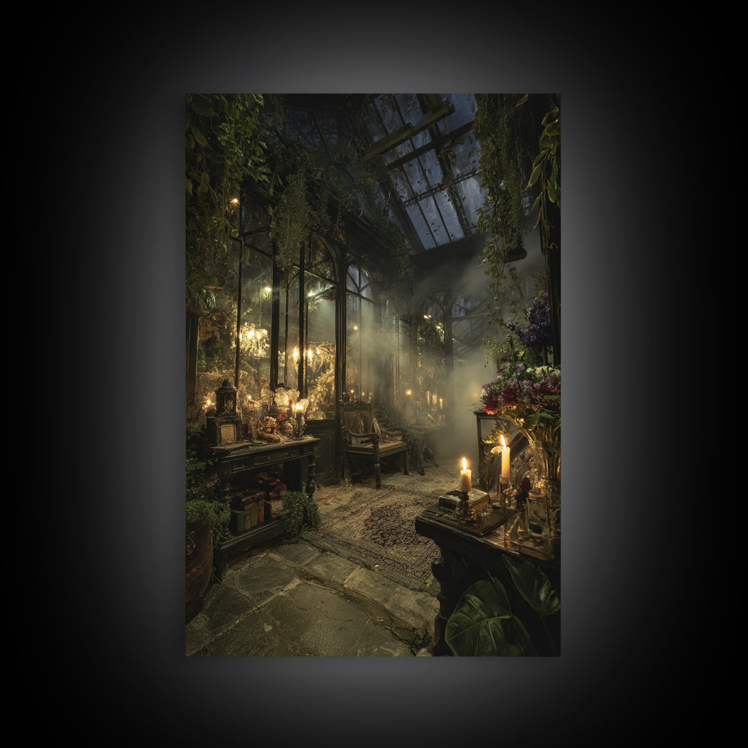 The Cemetery Greenhouse, Vertical Wall Art, Dark Fantasy Wall Art, Canvas Print, Halloween Wall Decor, Gothic Home Decor, Halloween Wall Art