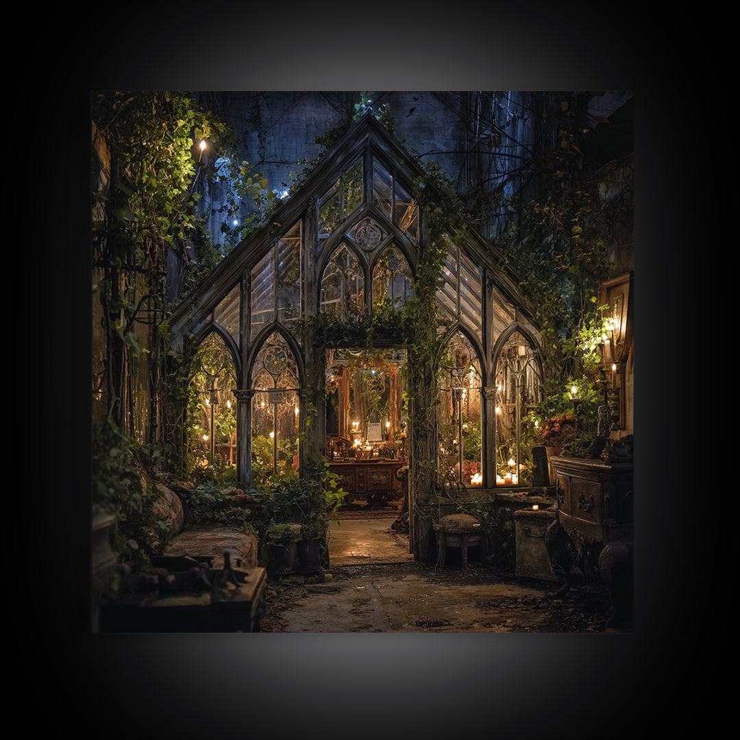 The Cemetery Greenhouse, Square Wall Art, Macabre Wall Art, Framed Canvas Print, Halloween Wall Decor, Gothic Home Decor, Spooky Wall Decor