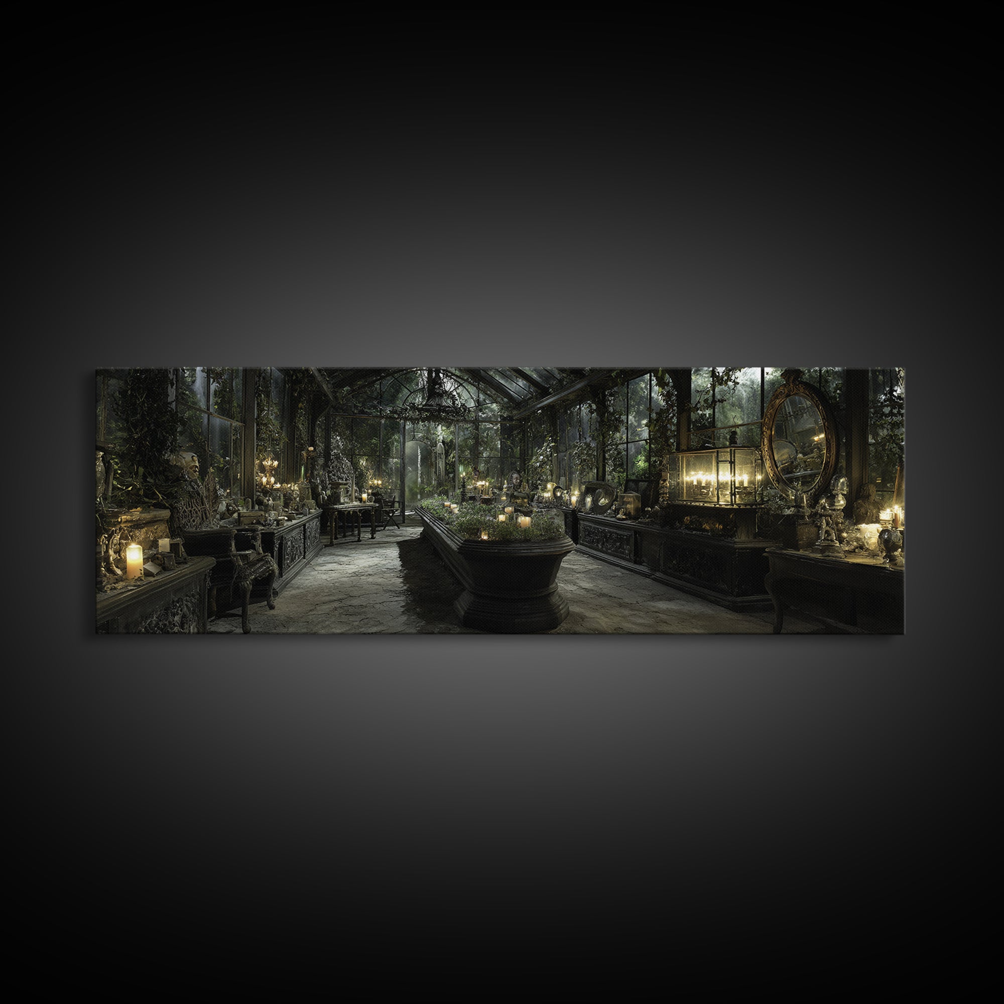 The Cemetery Greenhouse, Extra Wide Wall Art, Spooky Home Decor, Canvas Print, Halloween Wall Decor, Gothic Home Decor, Statement Wall Art