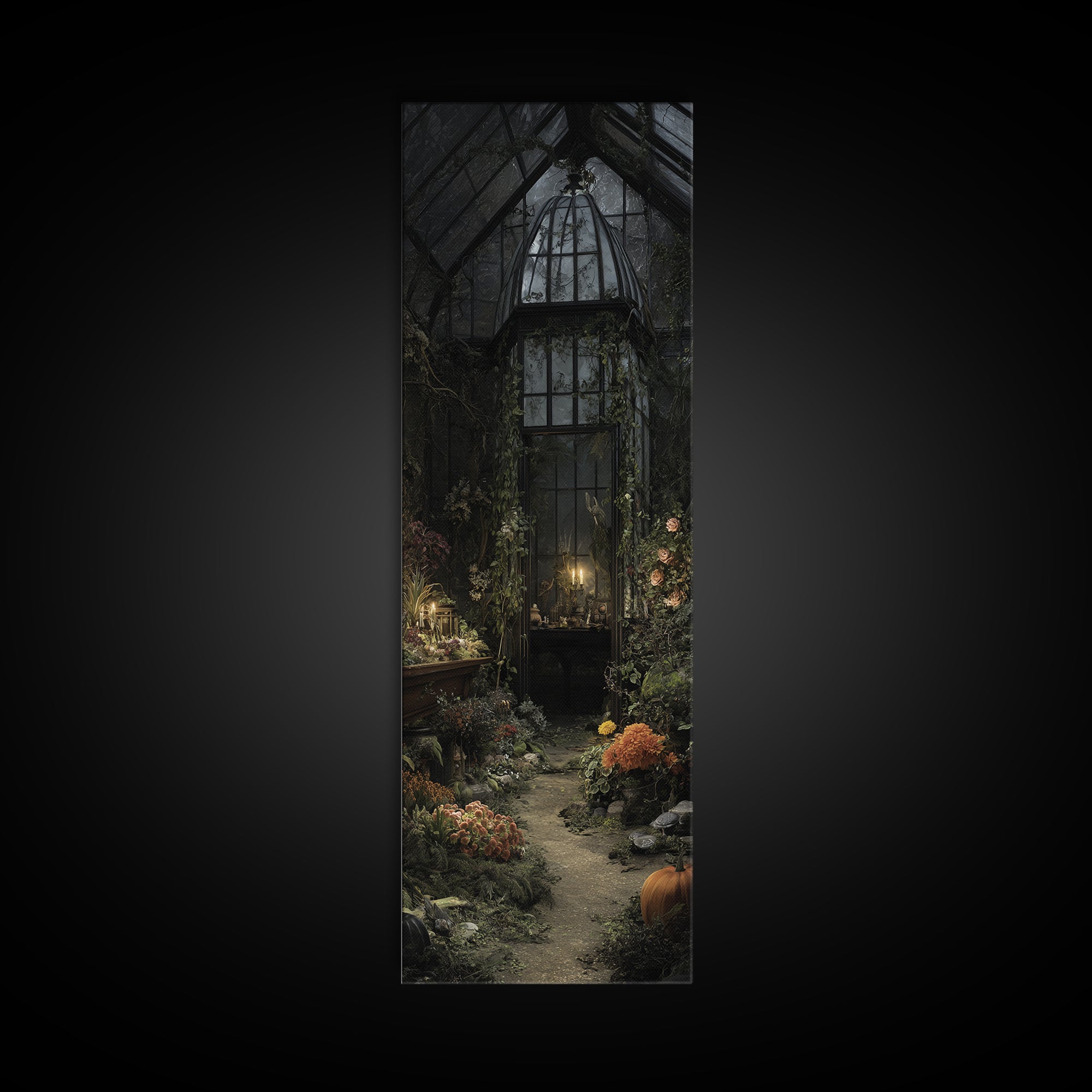 The Cemetery Greenhouse, Tall Narrow Wall Art, Dark Fantasy Wall Art, Canvas Print, Halloween Wall Decor, Gothic Home Decor, Halloween Decor
