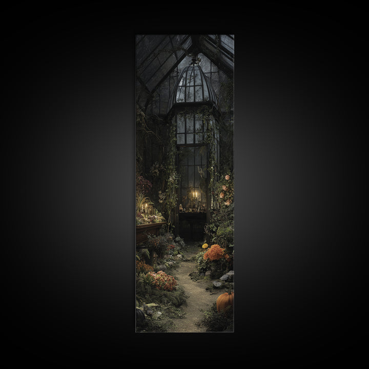 The Cemetery Greenhouse, Tall Narrow Wall Art, Dark Fantasy Wall Art, Canvas Print, Halloween Wall Decor, Gothic Home Decor, Halloween Decor