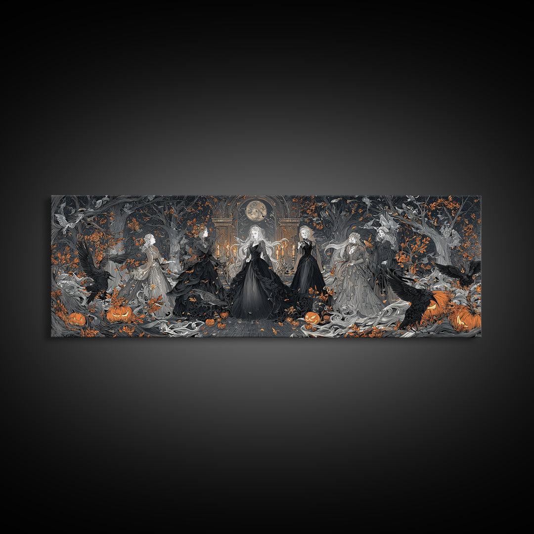 The Midnight Masquerade, Extra Wide Wall Art, Spooky Home Decor, Canvas Print, Halloween Wall Decor, Gothic Home Decor, Statement Wall Art