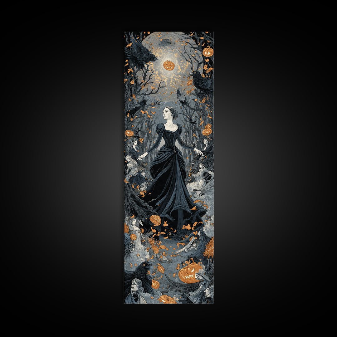The Midnight Masquerade, Tall Narrow Wall Art, Macabre Wall Art, Framed Canvas Print, Halloween Wall Decor, Gothic Home Decor
