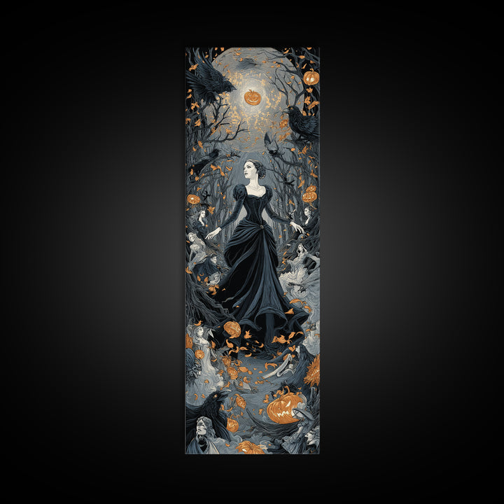 The Midnight Masquerade, Tall Narrow Wall Art, Macabre Wall Art, Framed Canvas Print, Halloween Wall Decor, Gothic Home Decor