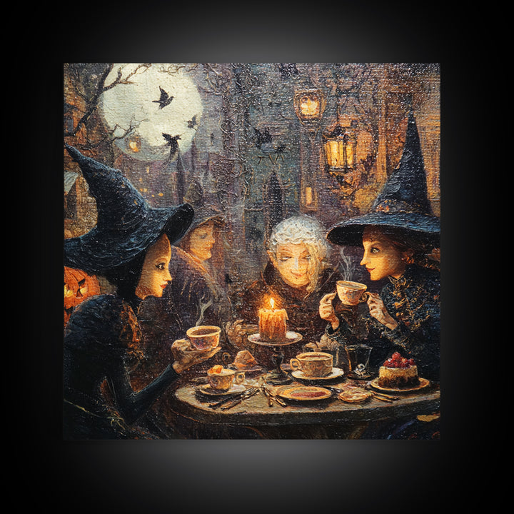 The Witches' Tea Party, Square Wall Art, Gothic Horror Wall Art, Framed Canvas Print, Halloween Wall Decor, Gothic Home Decor
