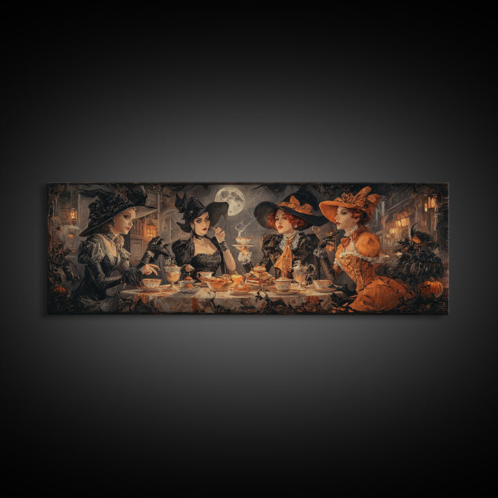 The Witches' Tea Party, Extra Wide Wall Art, Dark Fantasy Wall Art, Canvas Print, Halloween Wall Decor, Gothic Home Decor